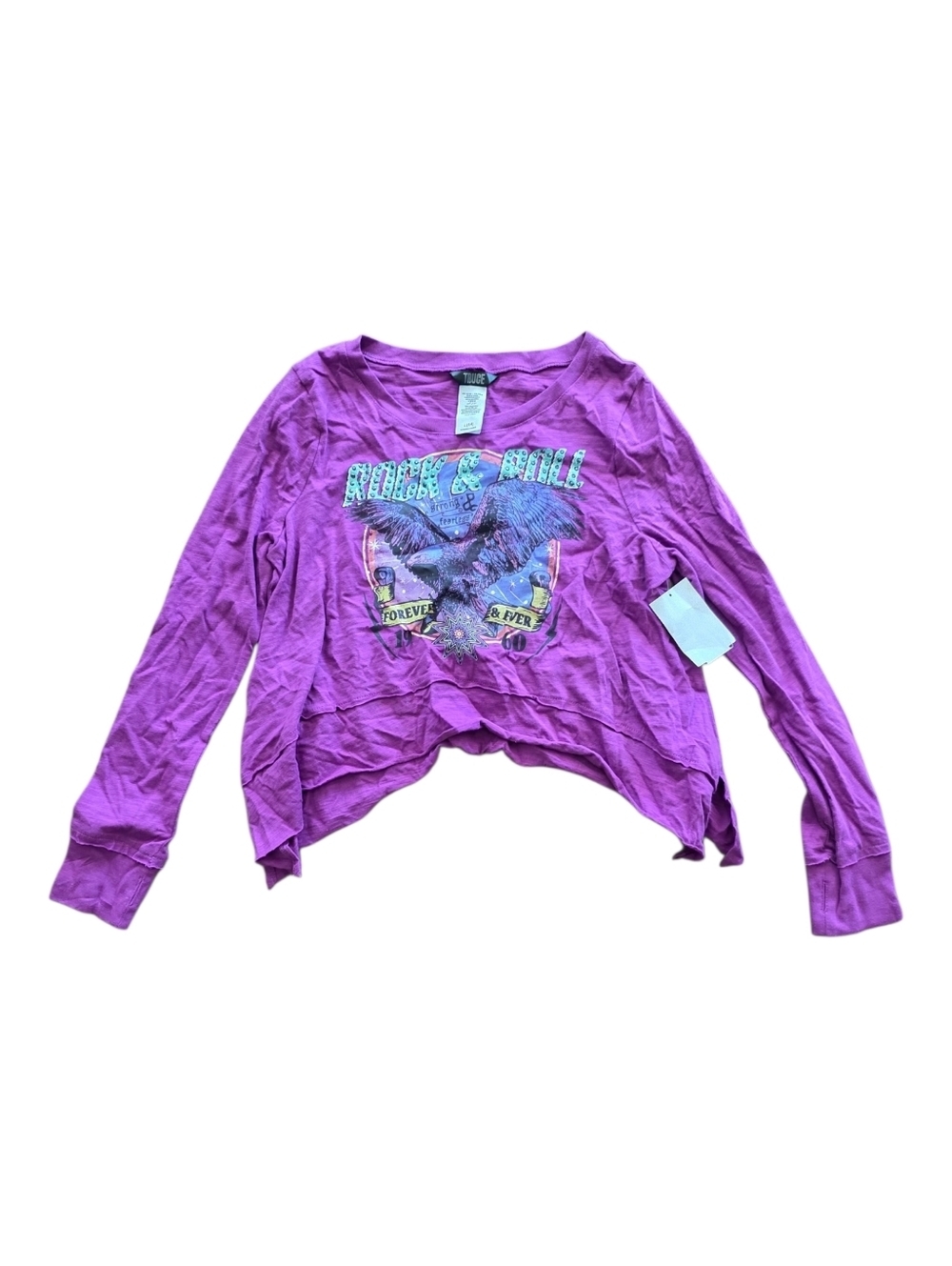 Truce Girls' Purple Graphic Long-Sleeve Cropped Tee Rock & Roll L